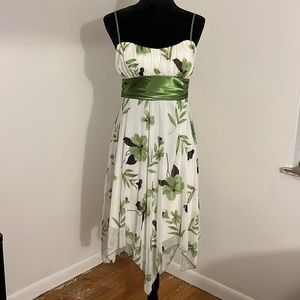 Speechless Thin Strap Dress White with Green Floral and Brown Leaves. Size S